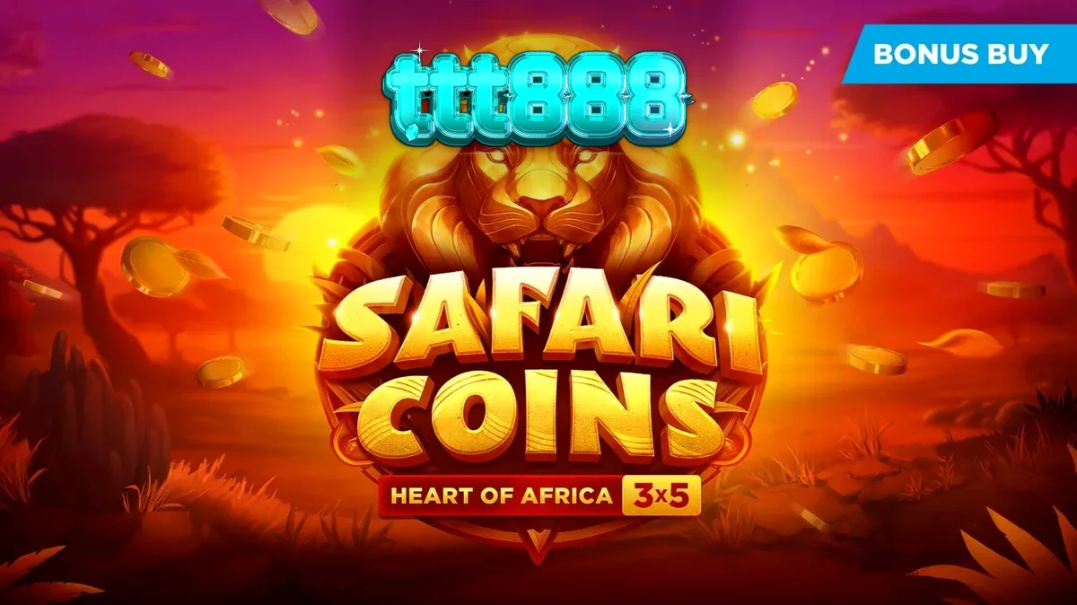 Pemandangan sabana Afrika dalam permainan slot Safari Coins